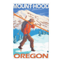 Skier Carrying Snow Skis - Mount Hood, OR Canvas Prints