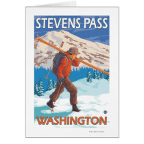 Skier Carrying Snow Skis - Stevens Pass, WA Card