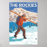 Skier Carrying Snow Skis - The Rockies Poster