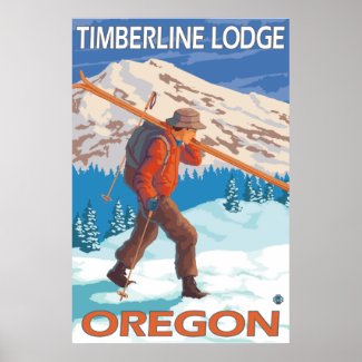 Skier Carrying Snow Skis - Timberline Lodge, OR print