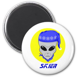 Skier head alien fridge magnets