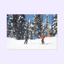 Skiers on a Mountain with Snow Covered Trees canvas prints