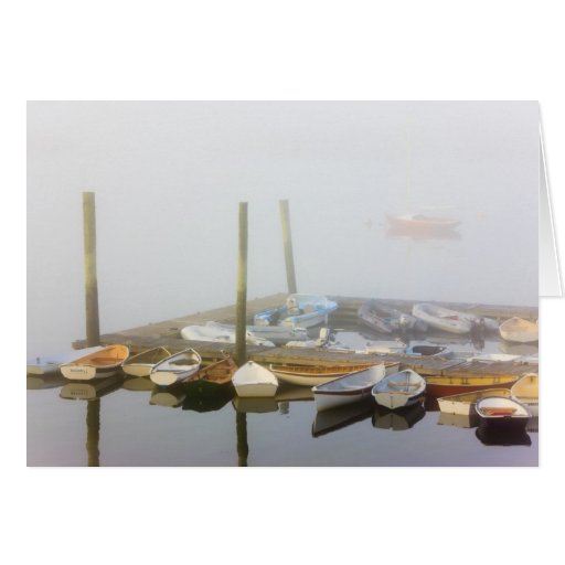 Skiffs and morning fog in Southwest Harbor, Card