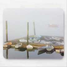 Skiffs and morning fog in Southwest Harbor, Mousepad