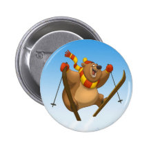 Skiing Bear Button