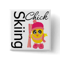 Skiing Chick buttons