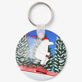 Skiing Polar Bear Keychain