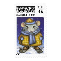 Skiing Rat Postage Stamps