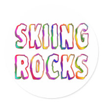 Skiing Rocks Round Sticker