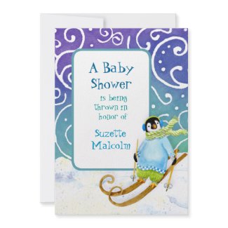 Skiing Ski Snowboarder Penguin Baby Shower Invite invitation