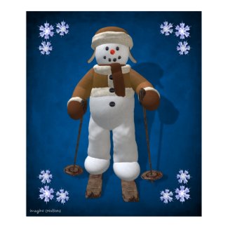 Skiing Vintage Snowman print