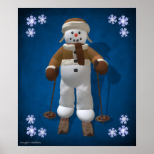 Skiing Vintage Snowman Poster