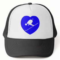 Skiing White on Blue Heart 200dpi hats