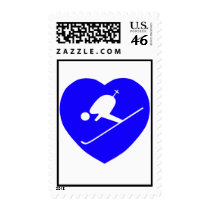 Skiing White on Blue Heart 200dpi postage