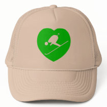 Skiing White on Green Heart hats by ValentinesDayHearts Skiing White on Green Heart hats