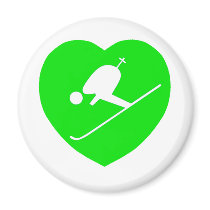 Skiing White on Green Heart magnets by ValentinesDayHearts Skiing White on Green Heart magnets