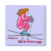 Skiing Woman magnets by MindDesignGrafx Skiing Woman magnets