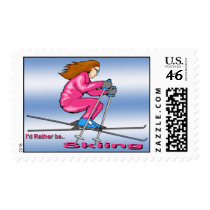 Skiing Woman Postage postage by MindDesignGrafx Skiing Woman Postage postage