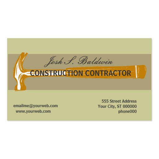 Skilled Trade Contractor Plain Business Card Template (front side)