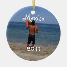 Skimboarder Contemplation; Mexico Souvenir Christmas Tree Ornaments