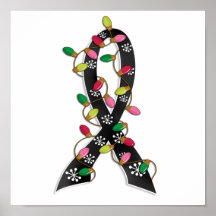 Skin Cancer Christmas Lights Ribbon Print