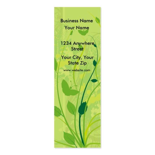 Skinny Business Card Green Butterfly Floral (front side)