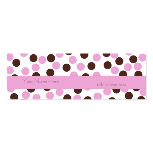 Skinny Pink and Brown Polka Dot Business Card (front side)