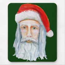 Skinny Santa Face Hand Drawn and Painted Mousepads