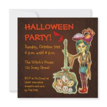 Skinny Witch Halloween Party Invitation - Brown