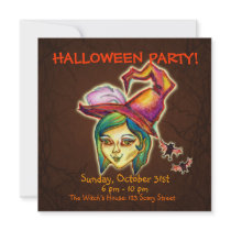 Skinny Witch Halloween Party Invitation - Brown 2