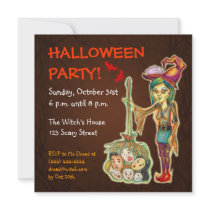 Skinny Witch Halloween Party Invitation - Brown 2