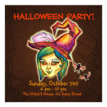 Skinny Witch Halloween Party Invitation - Brown 2 invitations