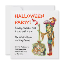 Skinny Witch Halloween Party Invitation Card