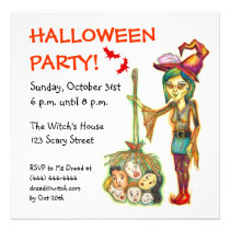 Skinny Witch Halloween Party Invitation Card invitations