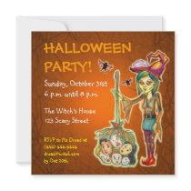 Skinny Witch Halloween Party Invitation - Orange