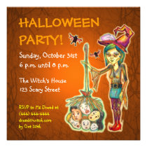 Skinny Witch Halloween Party Invitation - Orange invitations