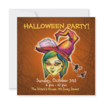 Skinny Witch Halloween Party Invitation - Orange 2