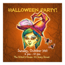 Skinny Witch Halloween Party Invitation - Orange 2 invitations