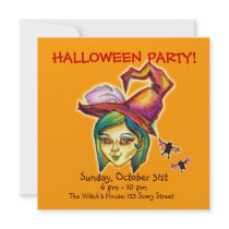 Skinny Witch Halloween Party Invitation [Pumpkin]