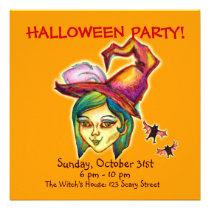 Skinny Witch Halloween Party Invitation [Pumpkin] invitations