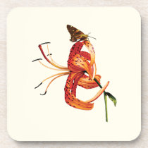 Skipper on Orange Tiger Lily cork coasters