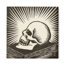 Skull and Book Fridge Magnets