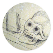 Skull and Candle Drawing on Round Sticker