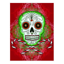 Skull and Candy Canes Postcard