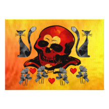 Skull and Cats Custom Invitation