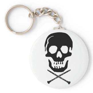 Skull and clarinets - Black on white keychain