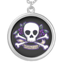 skull, cross, bones, gothic, purple, roses, goth, myka, jelina, fantasy, art, Halskæde med brugerdefineret grafisk design