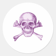 Skull and Cross Bones - Purple Round Sticker