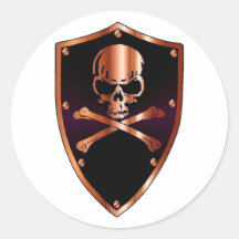 Skull and cross bones shield round stickers