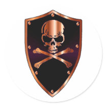 Skull and cross bones shield round stickers